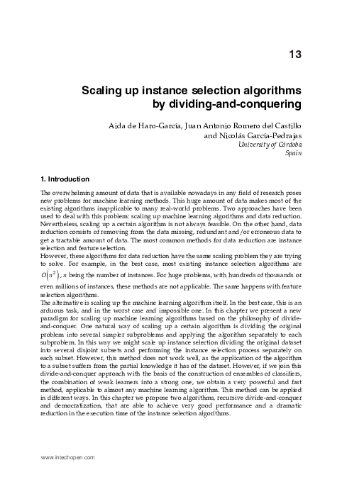 (PDF) Scaling up Instance Selection Algorithms by Dividing-and-Conquering