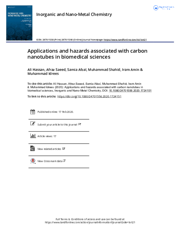 (PDF) Applications and hazards associated with carbon nanotubes in ...