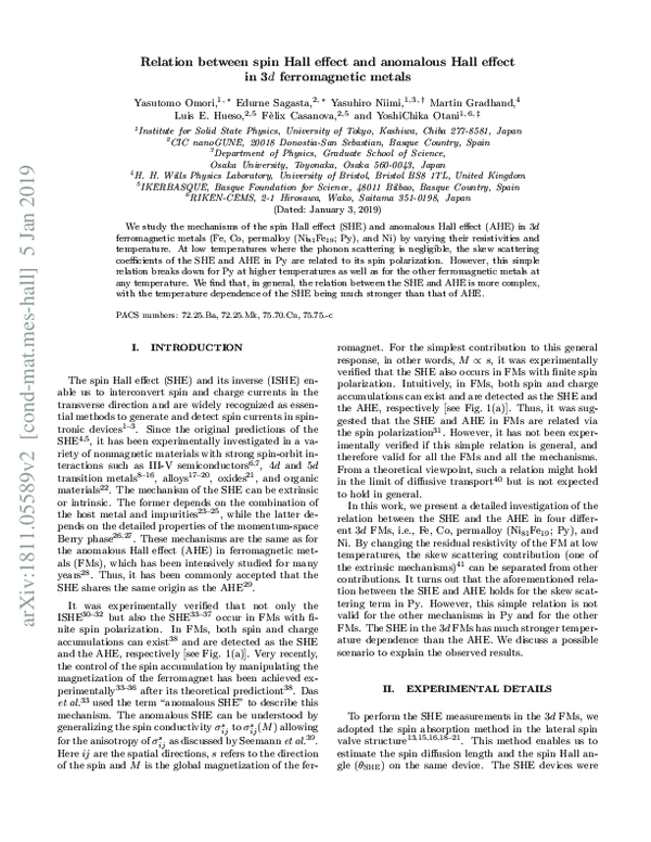 (PDF) Relation between spin Hall effect and anomalous Hall effect in 3d ...