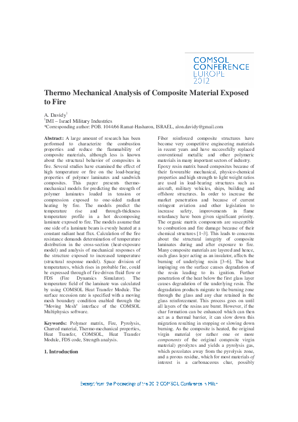 (PDF) Thermo Mechanical Analysis of Composite Material Exposed to Fire
