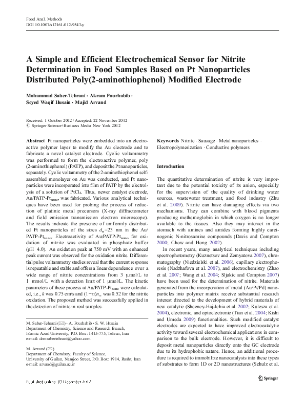 (PDF) A Simple and Efficient Electrochemical Sensor for Nitrite ...