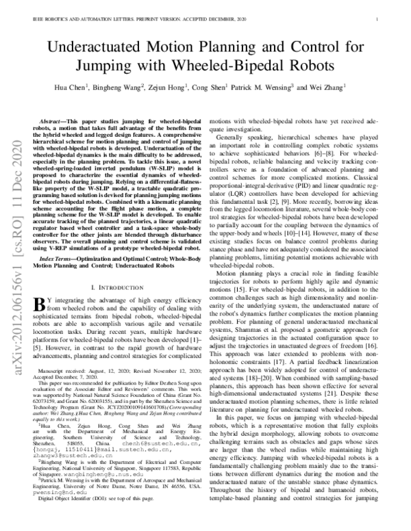 (PDF) Underactuated Motion Planning and Control for Jumping With ...