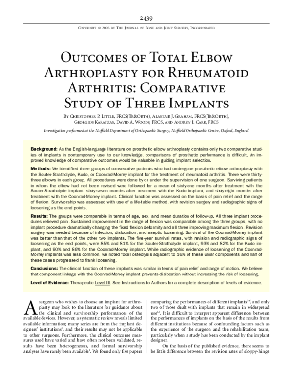 (PDF) Outcomes of Total Elbow Arthroplasty for Rheumatoid Arthritis ...