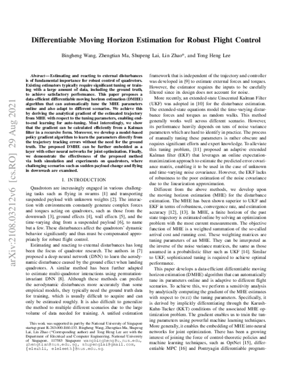 (PDF) Differentiable Moving Horizon Estimation for Robust Flight Control
