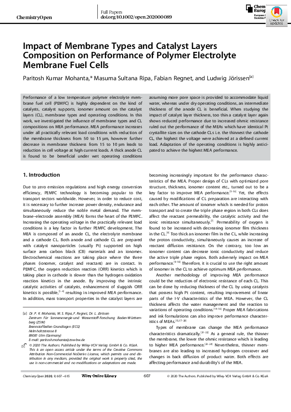 (PDF) Impact of Membrane Types and Catalyst Layers Composition on ...