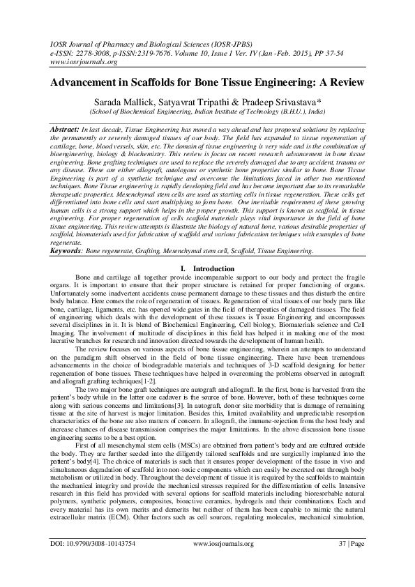 (PDF) Advancement in Scaffolds for Bone Tissue Engineering: A Review