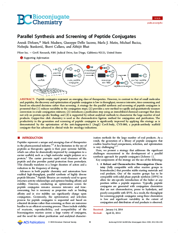 (PDF) Parallel Synthesis and Screening of Peptide Conjugates