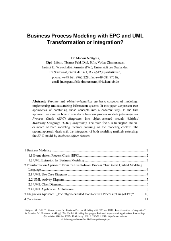 (PDF) Business Process Modeling with EPC and UML: Transformation or ...