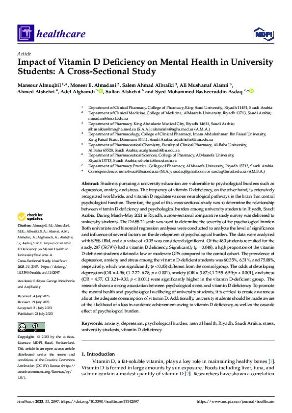 (PDF) Impact of Vitamin D Deficiency on Mental Health in University ...