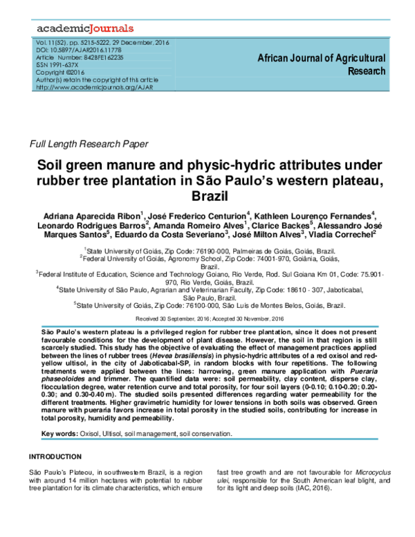 (PDF) Soil green manure and physic-hydric attributes under rubber tree ...