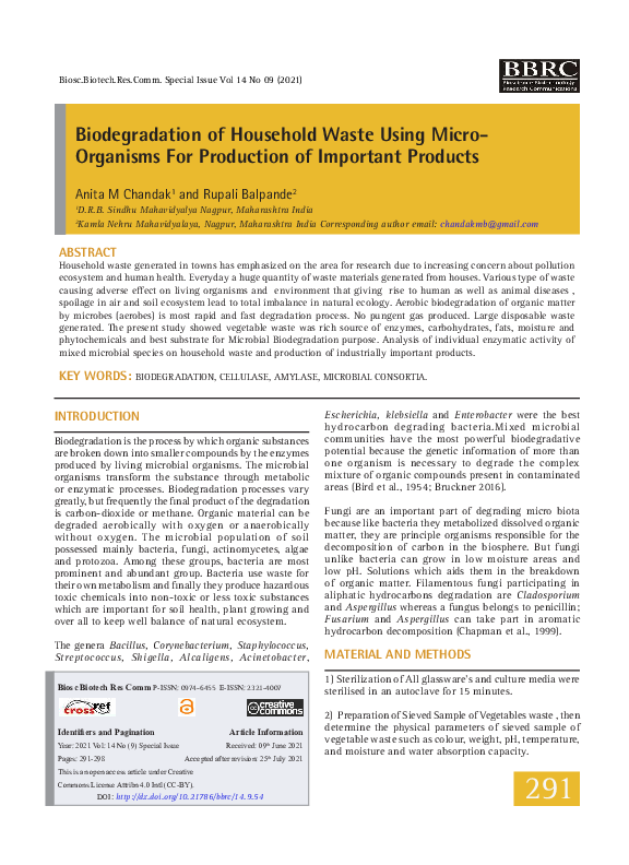 (PDF) Biodegradation of Household Waste Using Micro- Organisms For ...