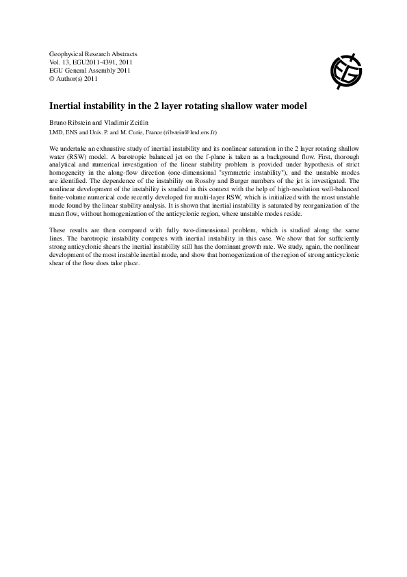(PDF) Inertial instability in the 2 layer rotating shallow water model