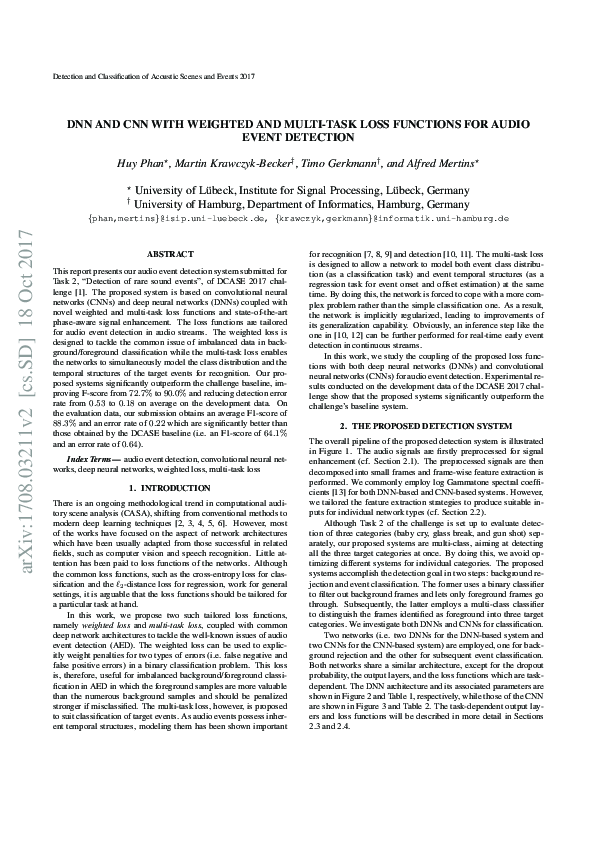 (PDF) DNN and CNN with Weighted and Multi-task Loss Functions for Audio ...
