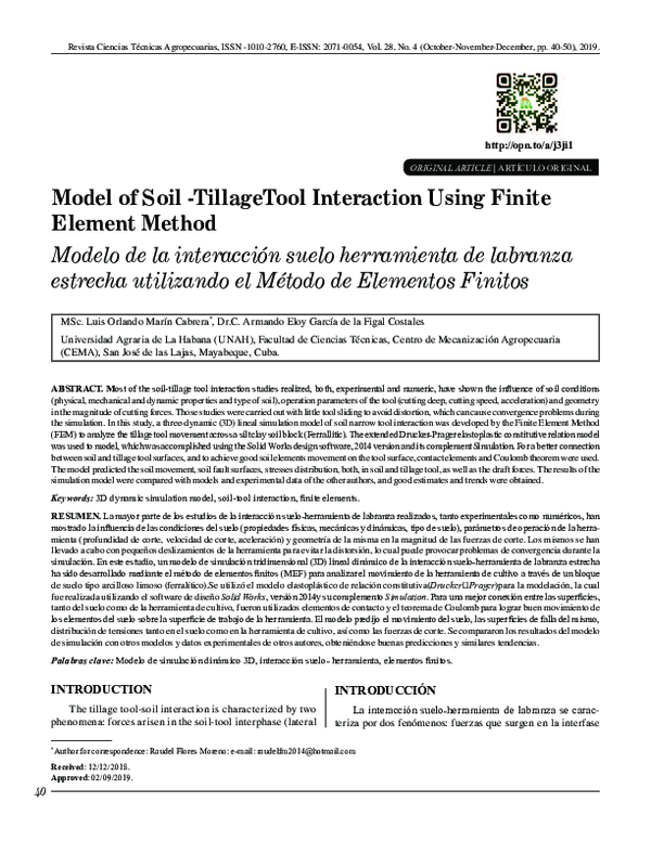 (PDF) Model of Soil -TillageTool Interaction Using Finite Element Method