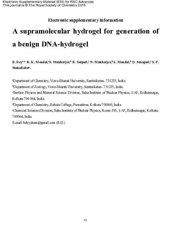 (PDF) A supramolecular hydrogel for generation of a benign DNA-hydrogel
