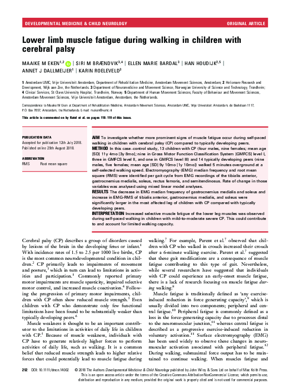 (PDF) Lower limb muscle fatigue during walking in children with ...