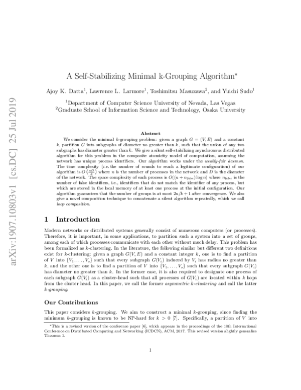 (PDF) A Self-Stabilizing Minimal k-Grouping Algorithm