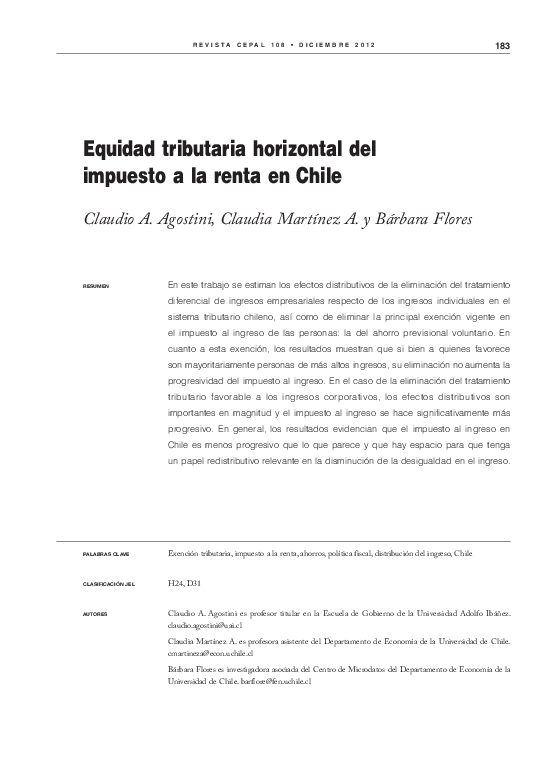 (PDF) Equidad tributaria horizontal del impuesto a la renta en Chile