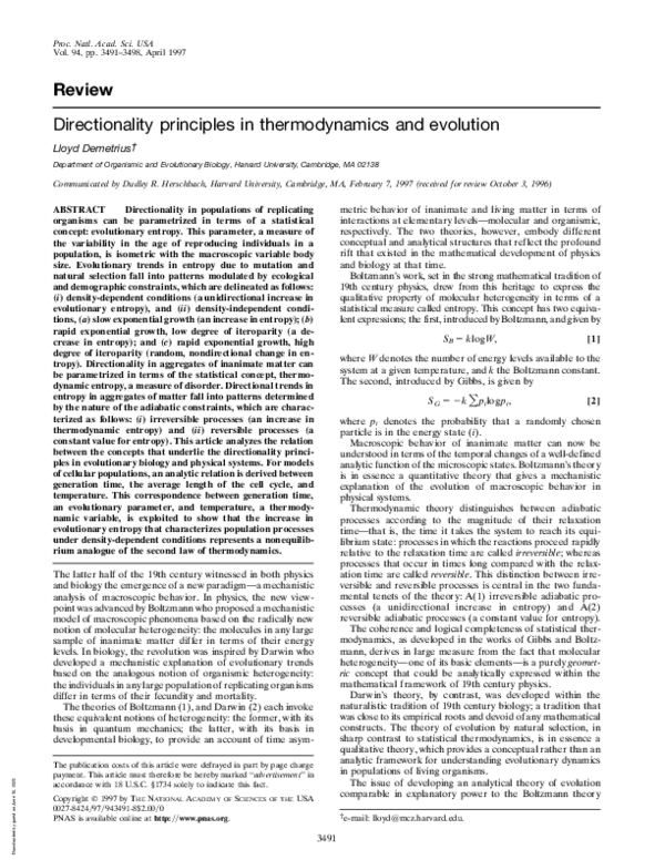 (PDF) Directionality principles in thermodynamics and evolution