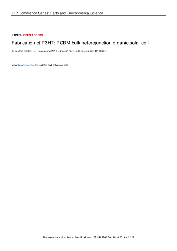 (PDF) Fabrication of P3HT: PCBM bulk heterojunction organic solar cell