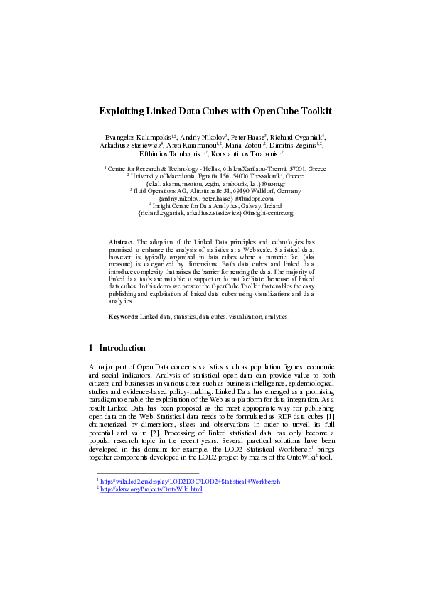(PDF) Exploiting linked data cubes with opencube toolkit