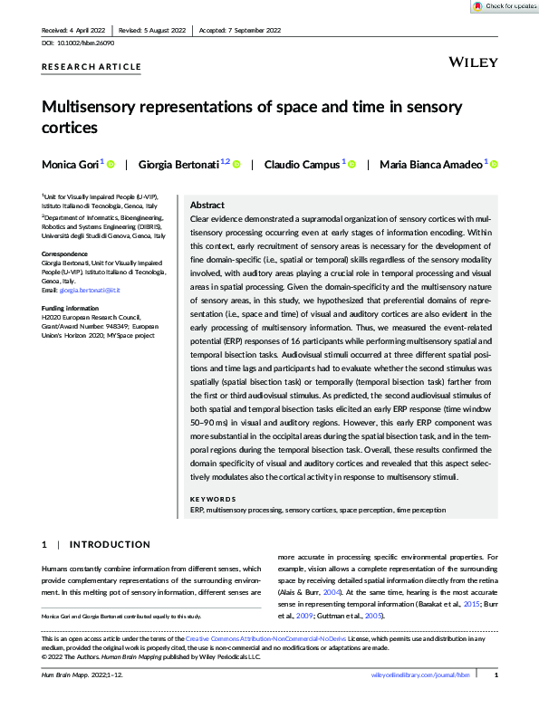 (PDF) Multisensory representations of space and time in sensory cortices