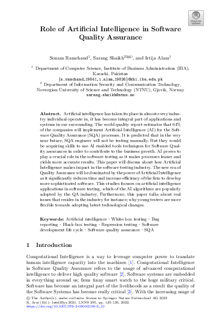 (PDF) Role of Artificial Intelligence in Software Quality Assurance