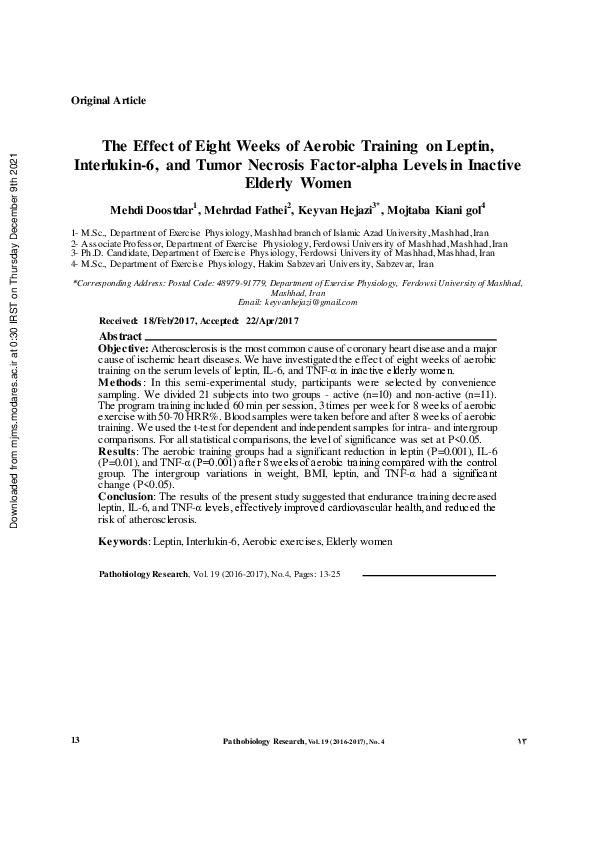 (PDF) The Effect of Eight Weeks of Aerobic Training on Leptin ...