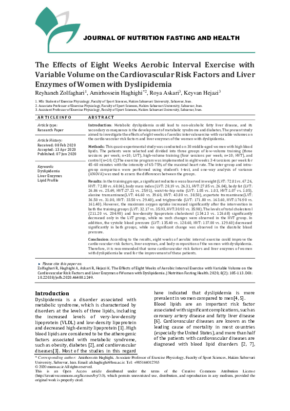 (PDF) The Effect of Eight Weeks Aerobic Interval Exercise with ...
