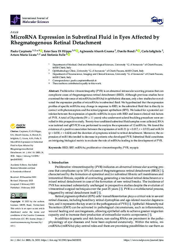 (PDF) MicroRNA Expression in Subretinal Fluid in Eyes Affected by ...