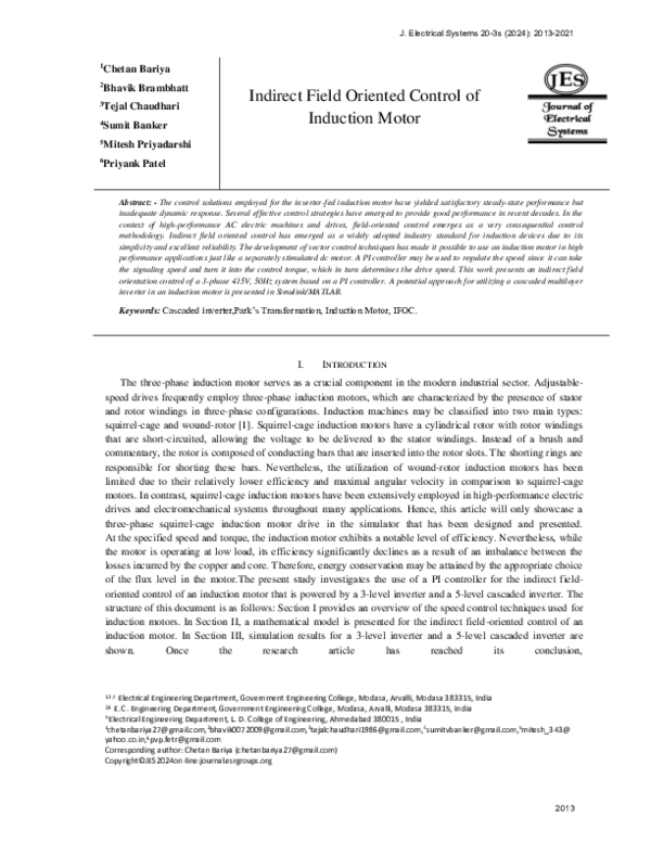 (PDF) Indirect Field Oriented Control of Induction Motor