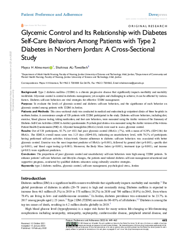 (PDF) Glycemic Control and Its Relationship with Diabetes Self-Care ...