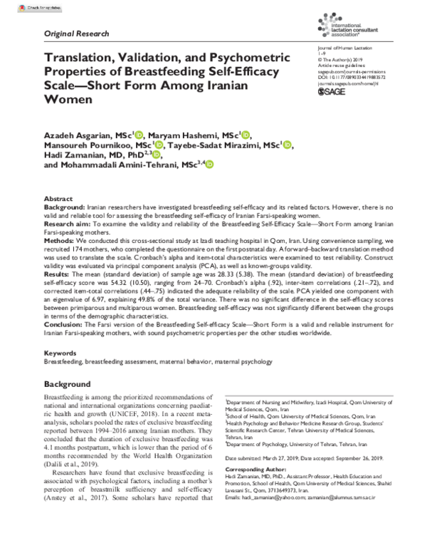 (PDF) Translation, validation and psychometric properties of the ...