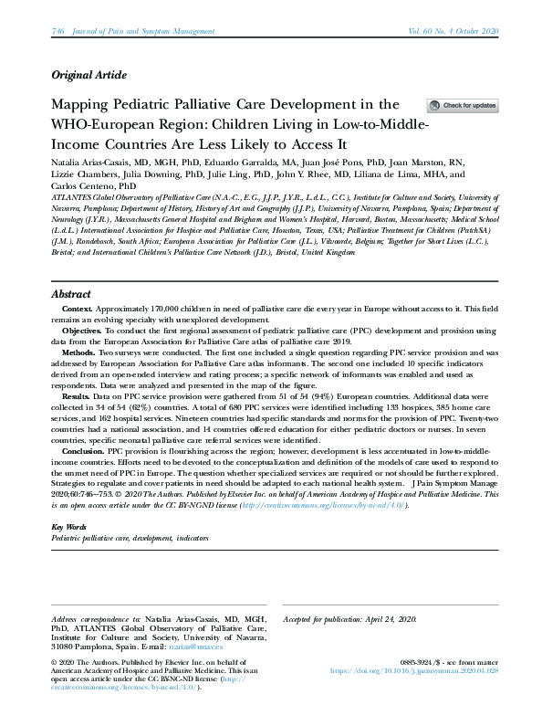 (PDF) Mapping Pediatric Palliative Care Development in the WHO-European ...