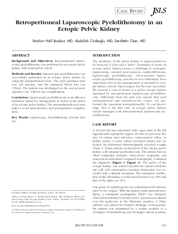(PDF) Retroperitoneal Laparoscopic Pyelolithotomy in an Ectopic Pelvic ...