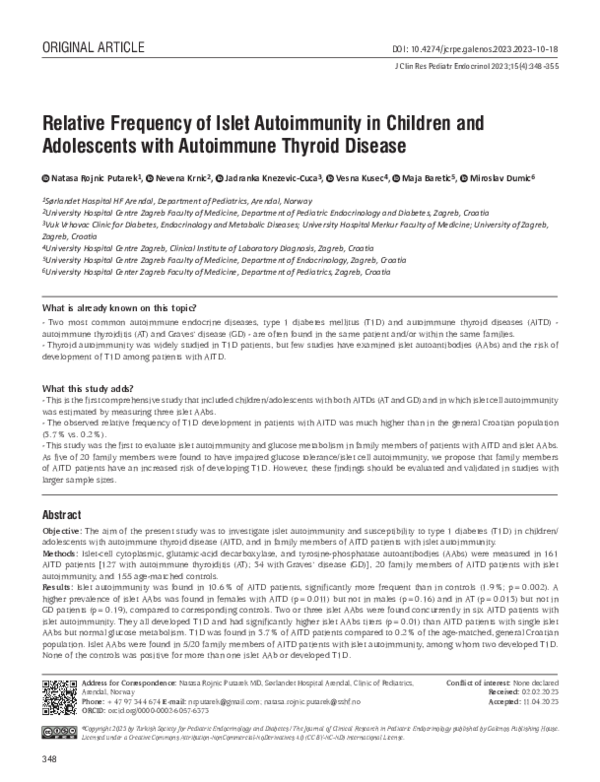 (PDF) Relative Frequency of Islet Autoimmunity in Children and ...