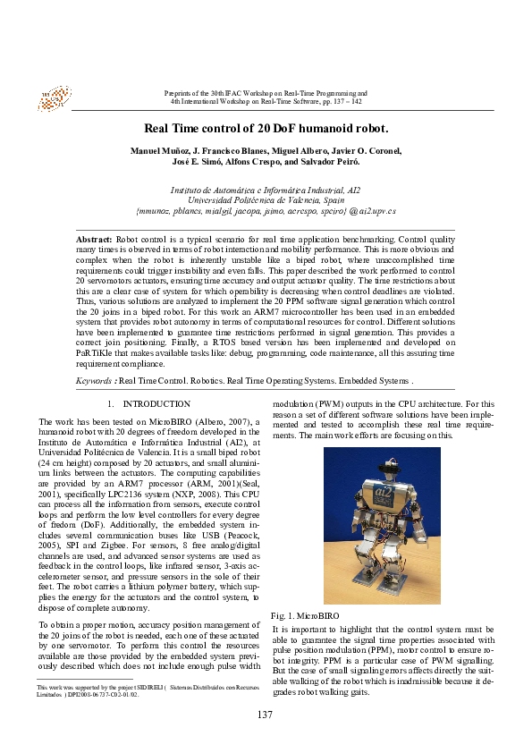 (PDF) Real Time control of 20 DoF humanoid robot