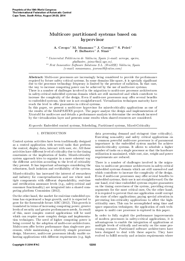 (PDF) Multicore partitioned systems based on hypervisor
