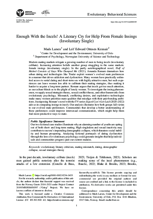 (PDF) Enough With the Incels! A Literary Cry for Help From Female ...