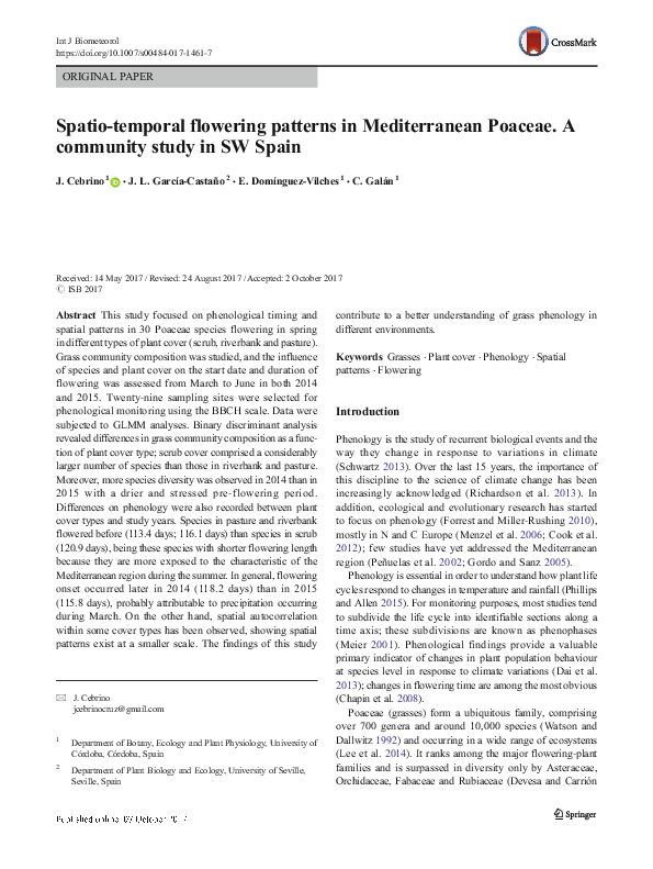 (PDF) Spatio-temporal flowering patterns in Mediterranean Poaceae. A ...