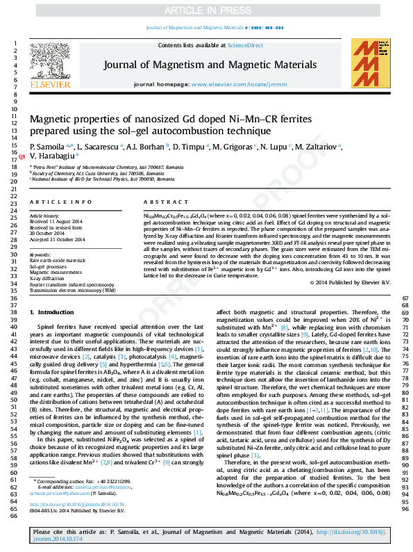 (PDF) Magnetic properties of nanosized Gd doped Ni–Mn–Cr ferrites ...