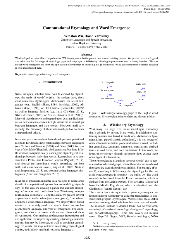 (PDF) Computational Etymology and Word Emergence