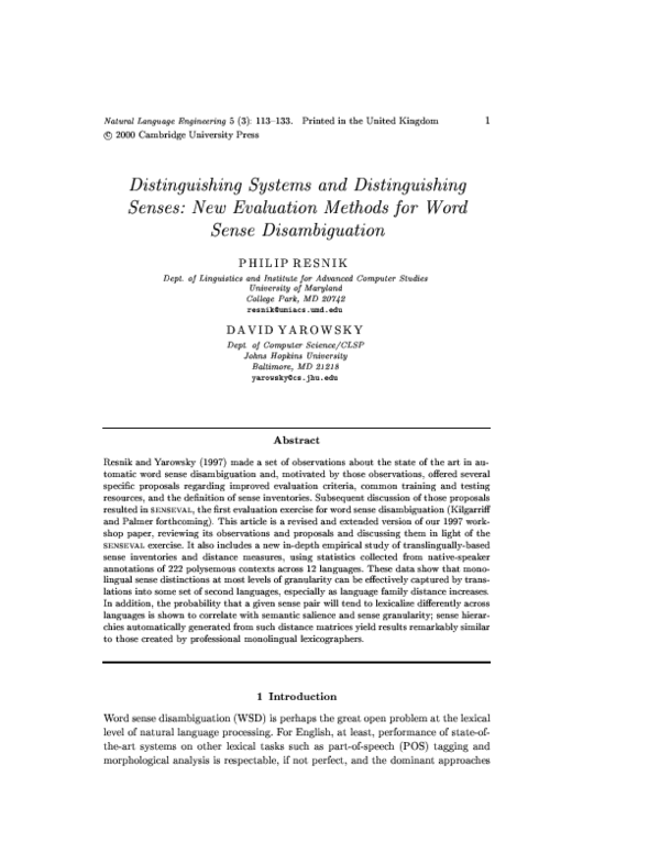 (PDF) Distinguishing systems and distinguishing senses: new evaluation ...