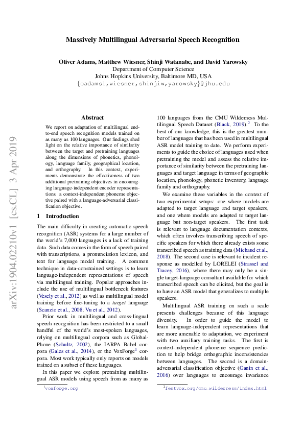 (PDF) Massively Multilingual Adversarial Speech Recognition