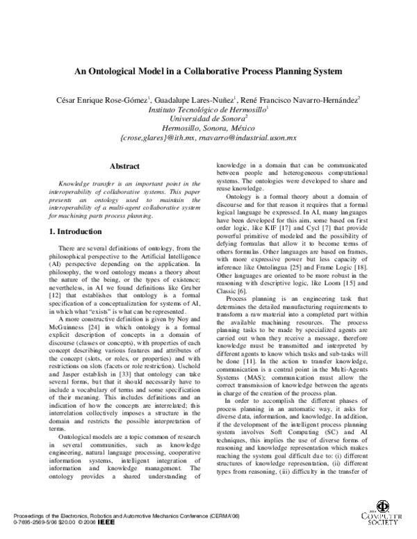 (PDF) An Ontological Model in a Collaborative Process Planning System