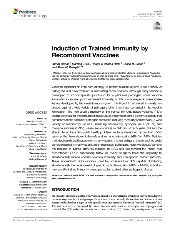 (PDF) Induction of Trained Immunity by Recombinant Vaccines