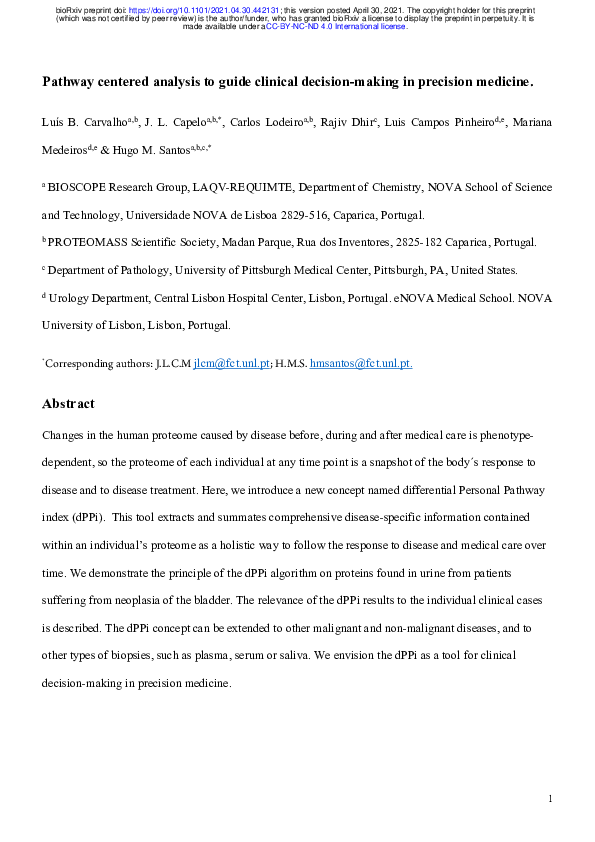 (PDF) Pathway centered analysis to guide clinical decision-making in ...
