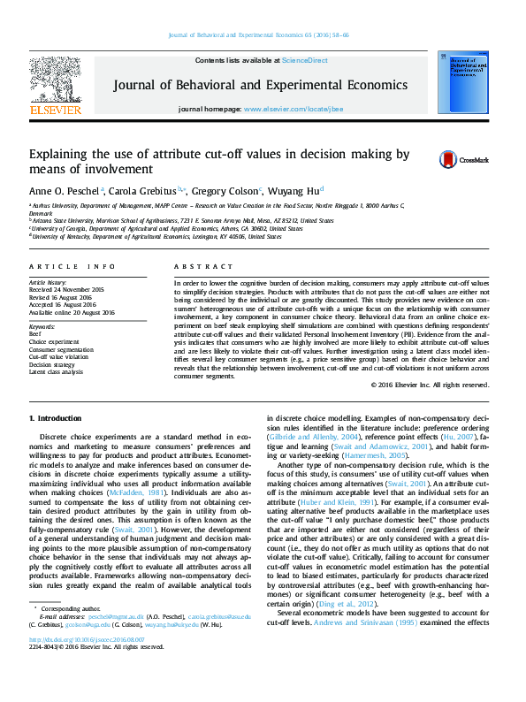 (PDF) Explaining the use of attribute cut-off values in decision making ...