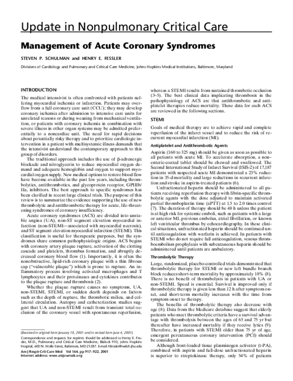 (PDF) Management of Acute Coronary Syndromes