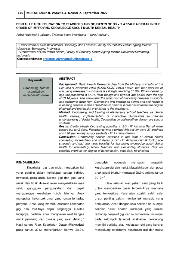 (PDF) Dental Health Education to Teachers and Students of SD - It ...